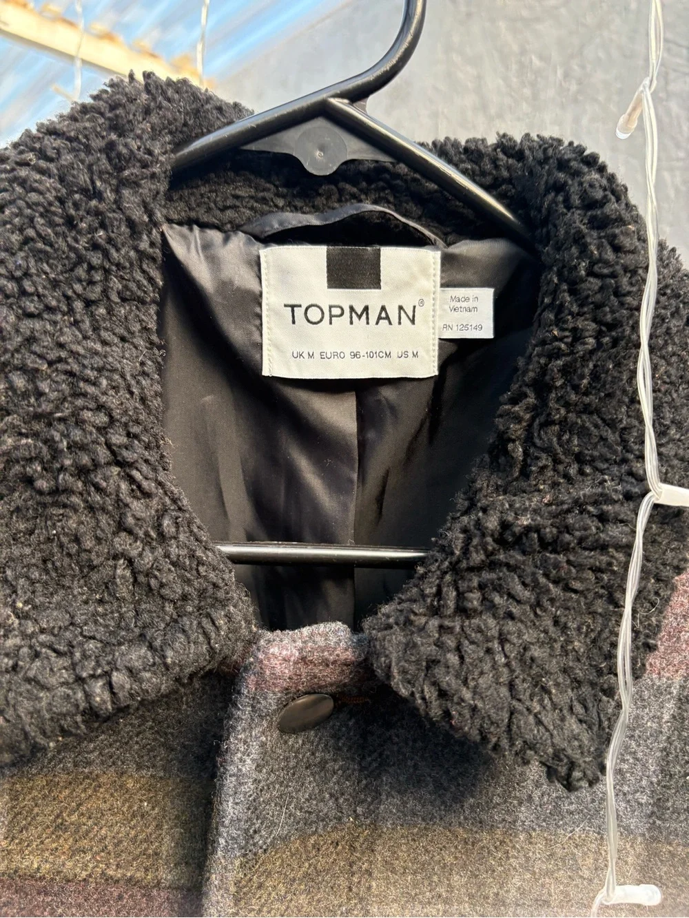 Topman Multicolor Plaid Field Jacket with Black Sherpa Collar